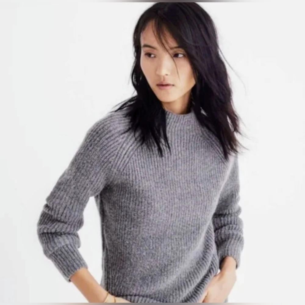 Madewell Northfield Mockneck Wool Blend Sweater Heather Gray XS Knit Fall Cozy